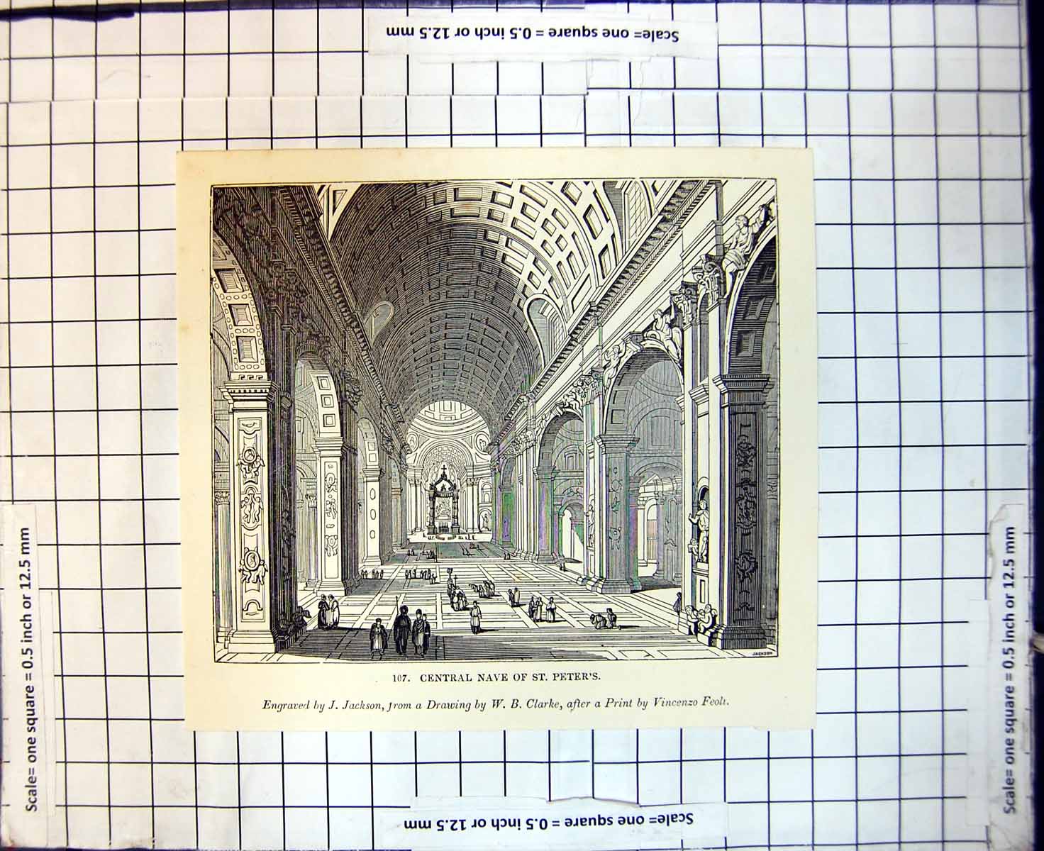 Old Print Central Nave St Peters J Jackson W Clarke Vincenzo Feoli 1843 19th