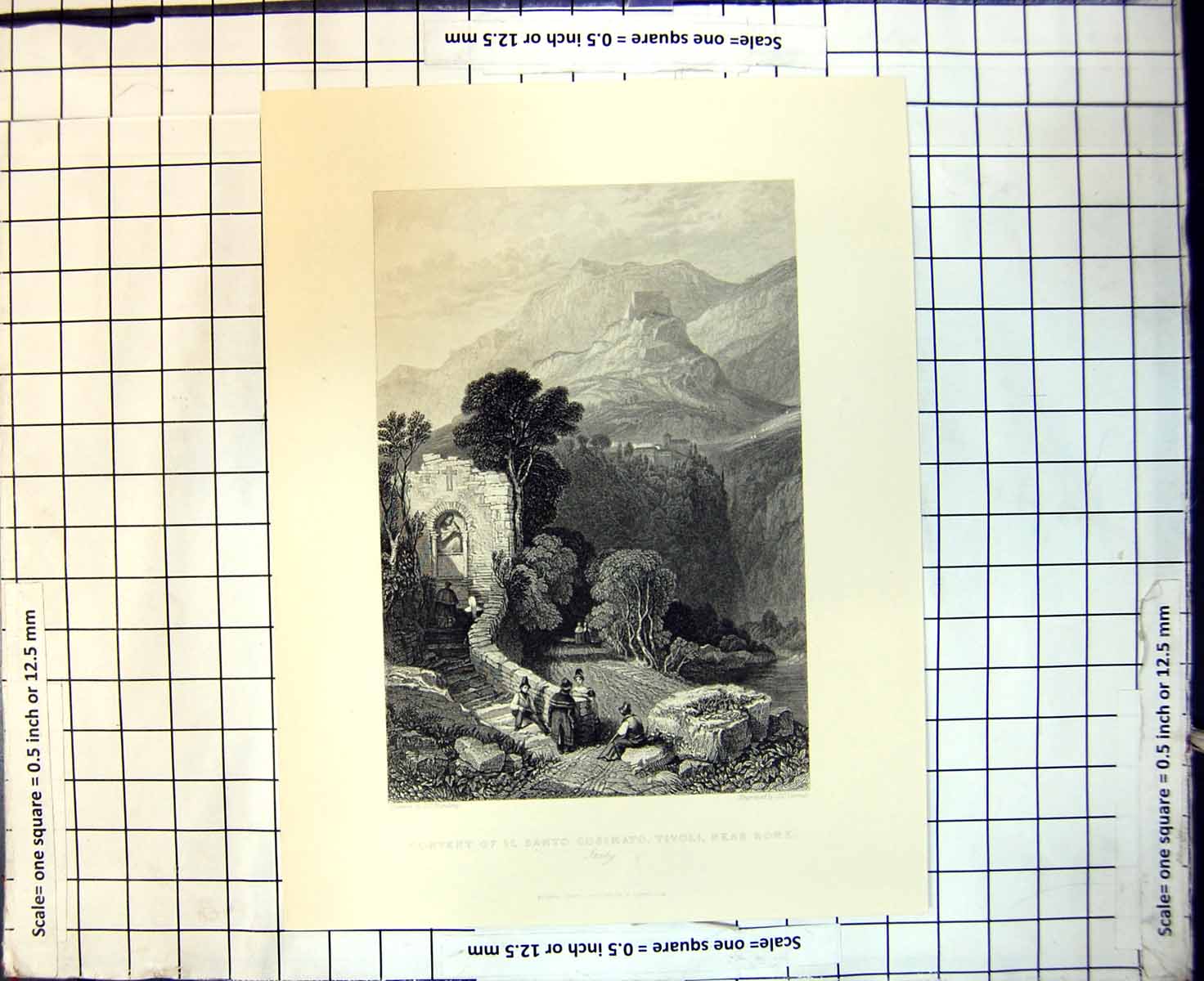Antique Old Print Convent Il Santo Cosimato Tivoli Near Rome J Harding 1845