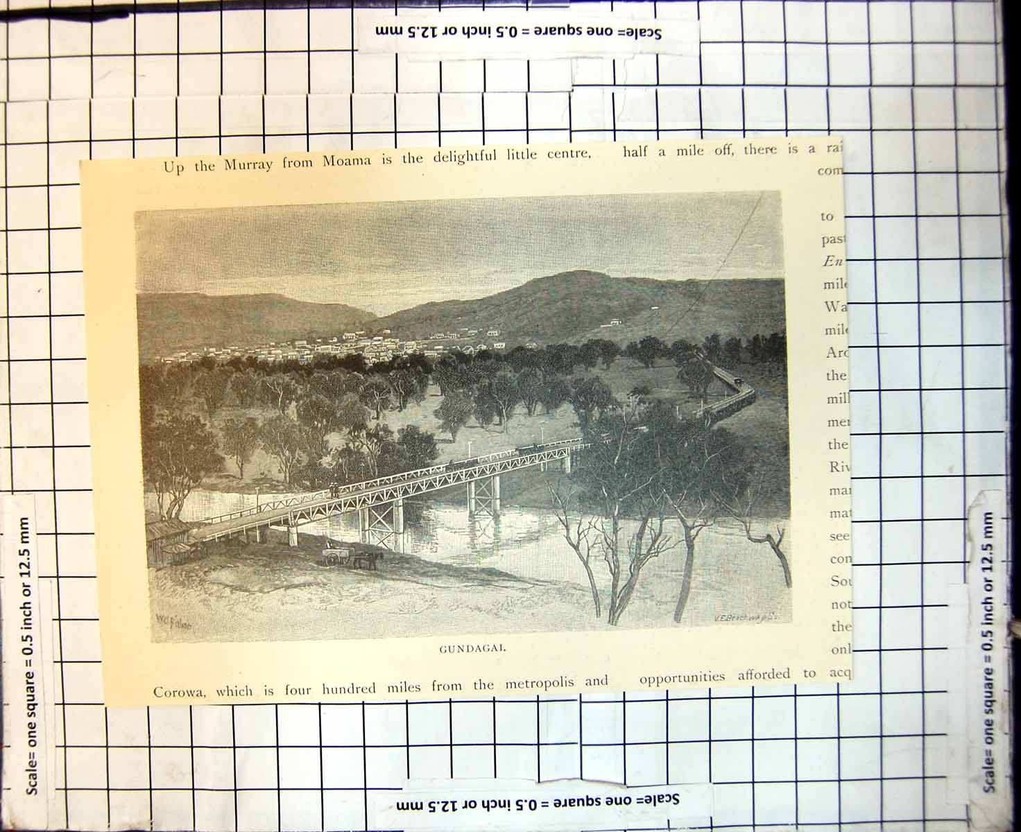 Old Print Gundagal Bridge Over River Town Distance New South Wales 1886 19th