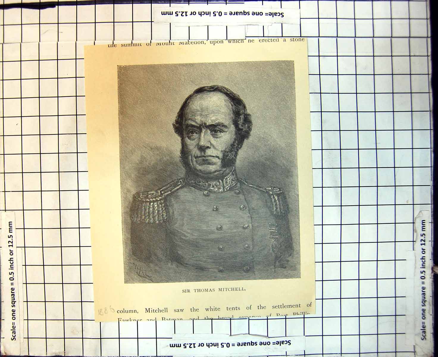 Original Old Antique Print Sir Thomas Mitchell Uniform 1886 19th