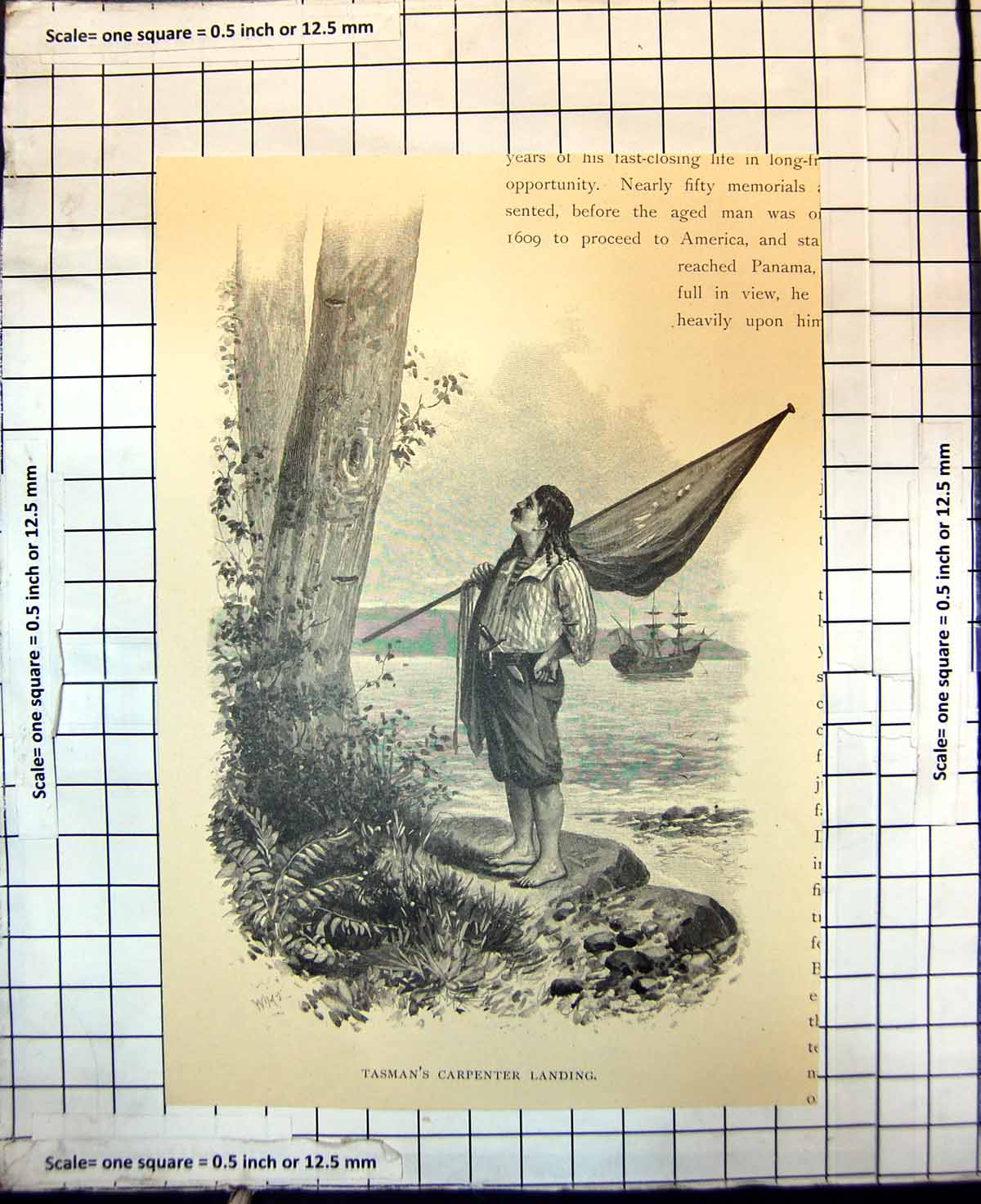 Original Old Antique Print Tasmans Carpenter Landing 1886 19th