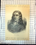 Original Old Antique Print William Dampier Young Man Long Curly Hair 1886 19th