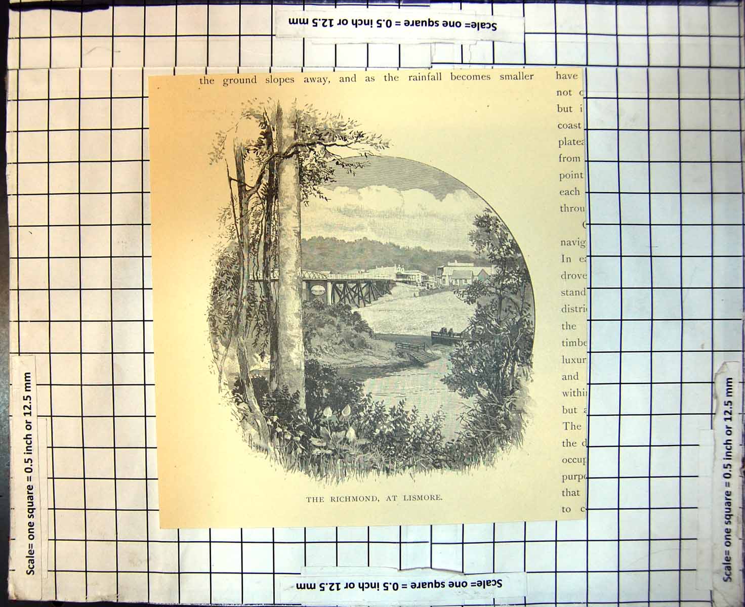 Old Antique Print Richmond Lismore New South Wales Australia Bridge 1886 19th
