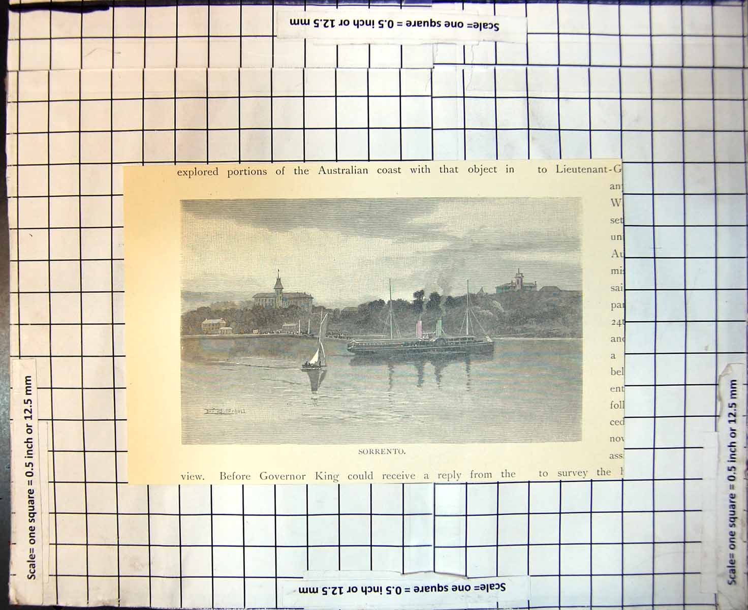 Original Old Antique Print Sorrento Victoria Australia Ships Sea 1886 19th