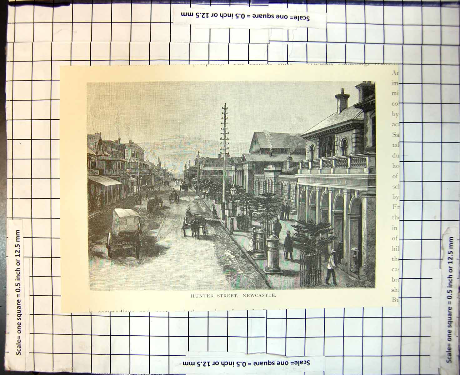 Old Antique Print Hunter Street Newcastle New South Wales Australia 1886 19th