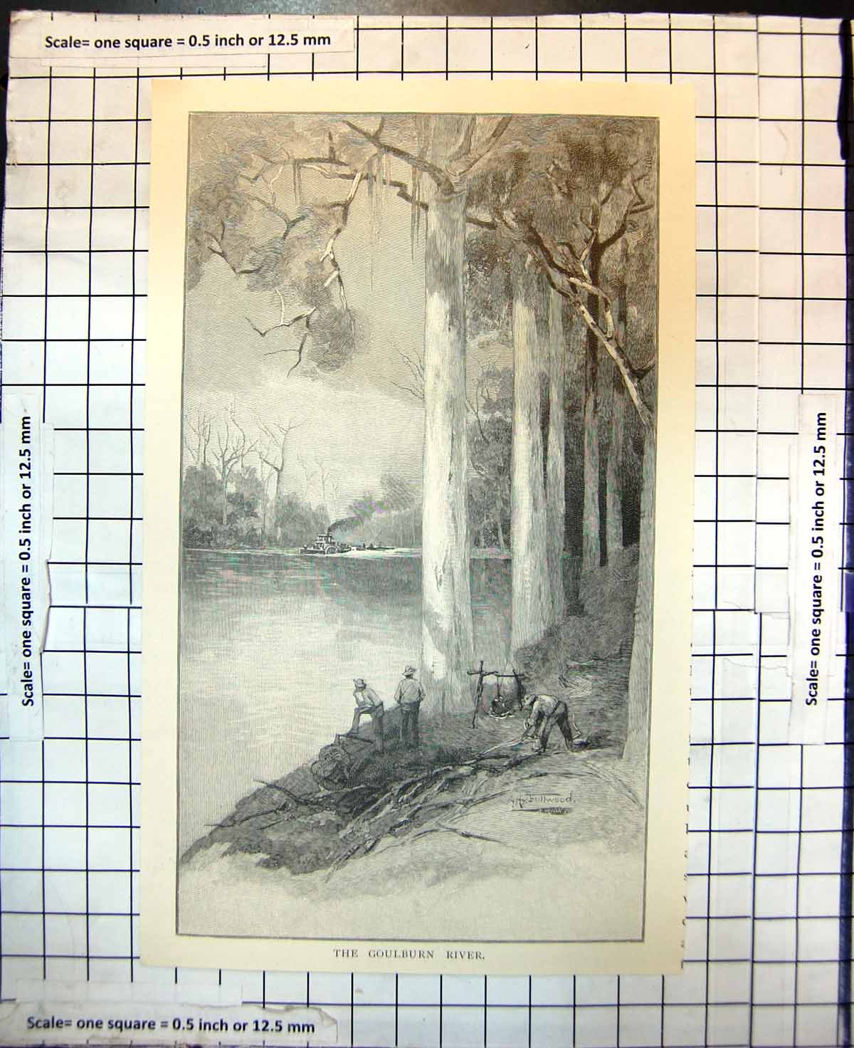 Original Old Antique Print Goulburn River Victoria Australia 1886Victorian