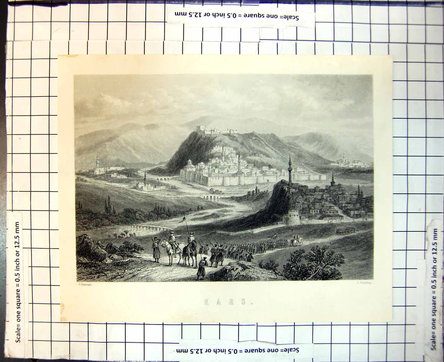 Original Old Antique Print Kars Fort Bridges Siers Marching J Ramage J Godfrey