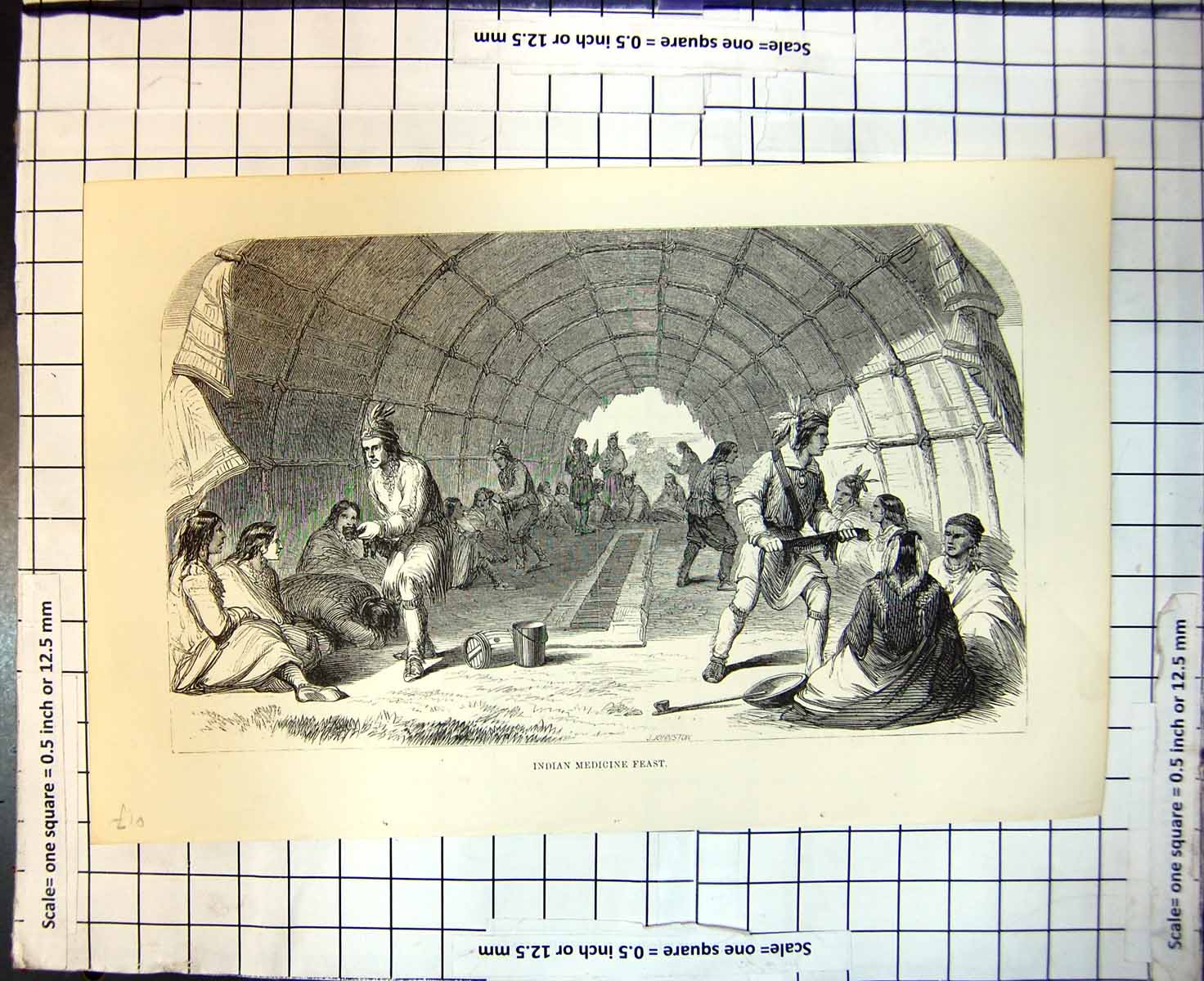 Antique Print Indian Medicine Feast Giving Indians Taste Medicine In Tent