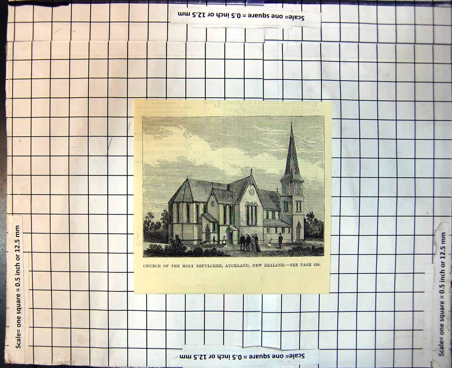 Original Old Antique Print Church Holy Sepulchre Auckland New Zealand