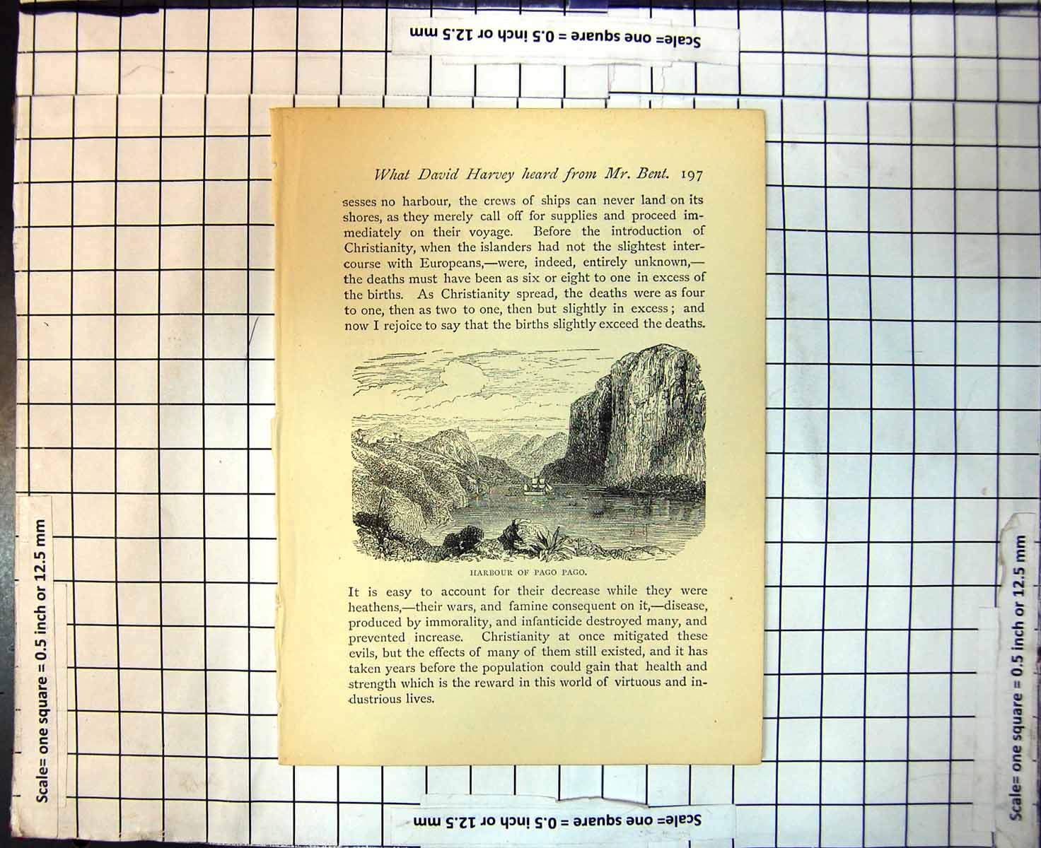 Original Old Antique Print Harbour Pago Pago Ship Mountain