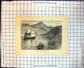 Original Old Antique Print Huahine Society Islands Sailing Ship Small Boats