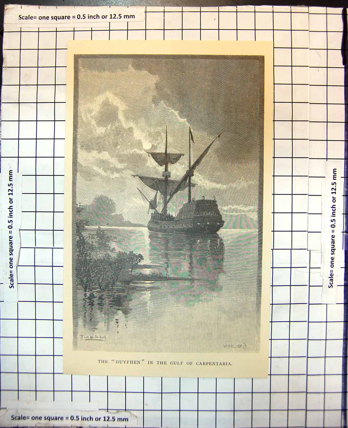 Original Old Antique Print Duyfhen Ship Gulf Carpentaria Fred Schell 1886 19th