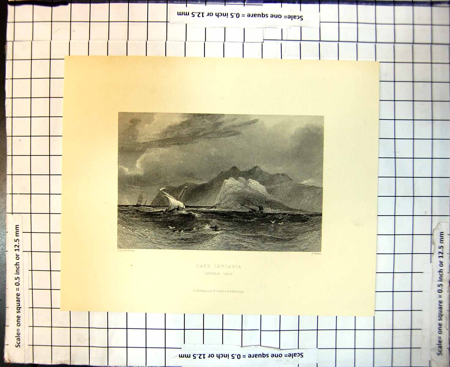 Antique Old Print Cape Leucadia Ships Stormy Seas Copley Fielding E Finden