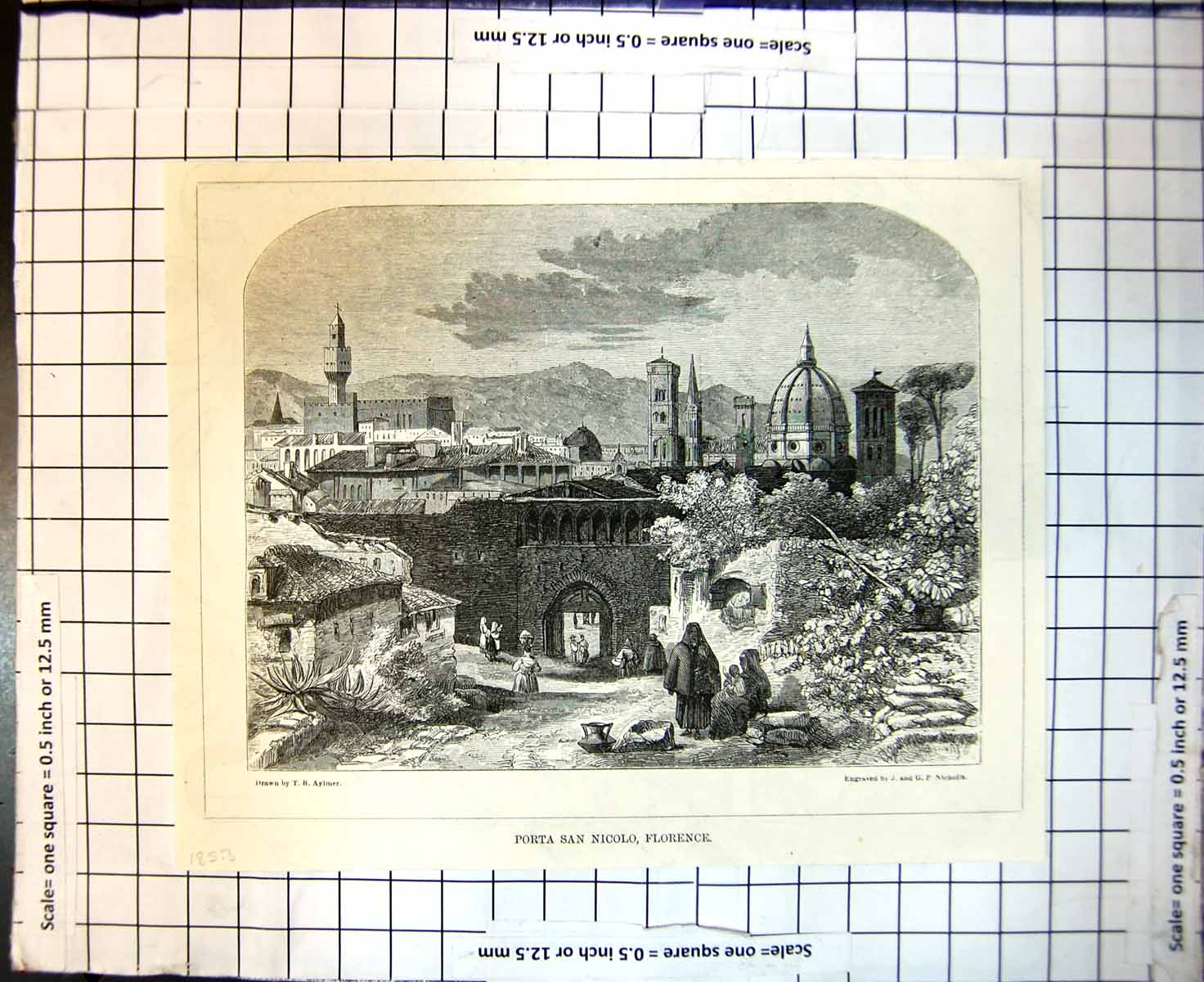 Print Porta San Nicolo Florence Drawn T Aylmer Engraved J & G Nicholls 1853