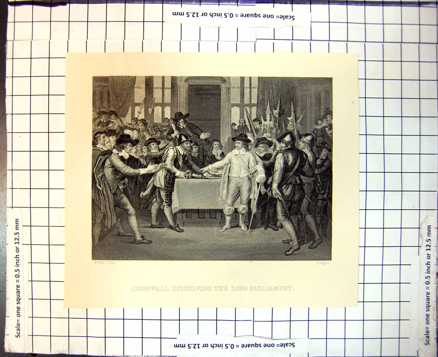 Antique Old Print Cromwell Dissolving The Long Parliament B West J Rogers
