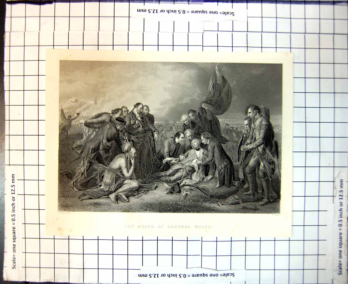 Antique Old Print Death General Wolfe Battle Field 1759 Benjamin West C 1888