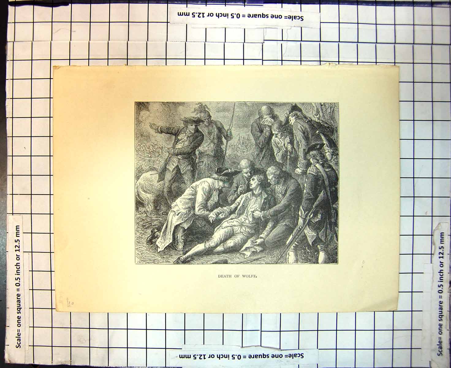 Original Old Antique Print Death General Wolfe Battle Weeping Comrades 1894