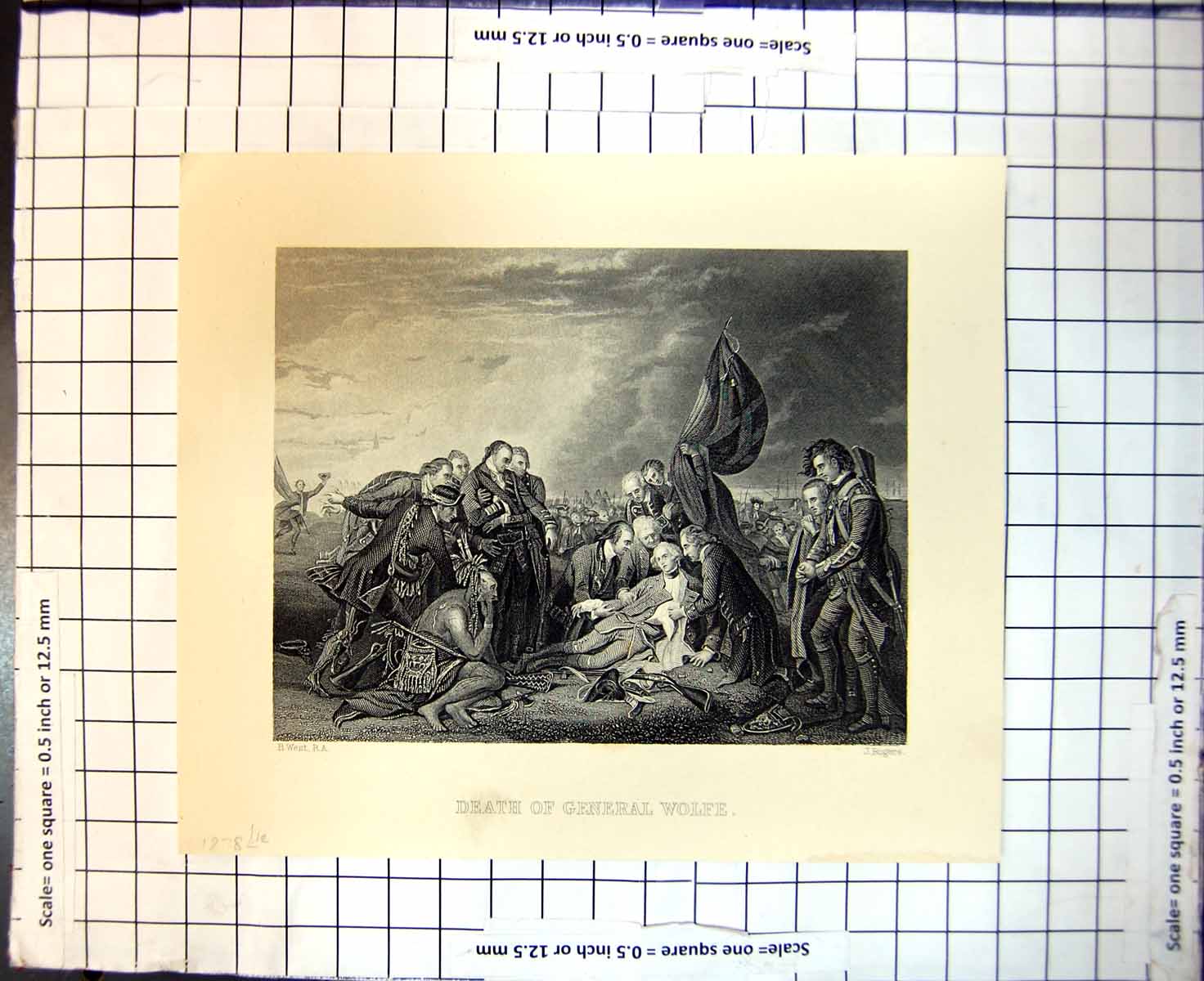Original Old Antique Print Death General Wolfe Battle Helped Comrades C 1878