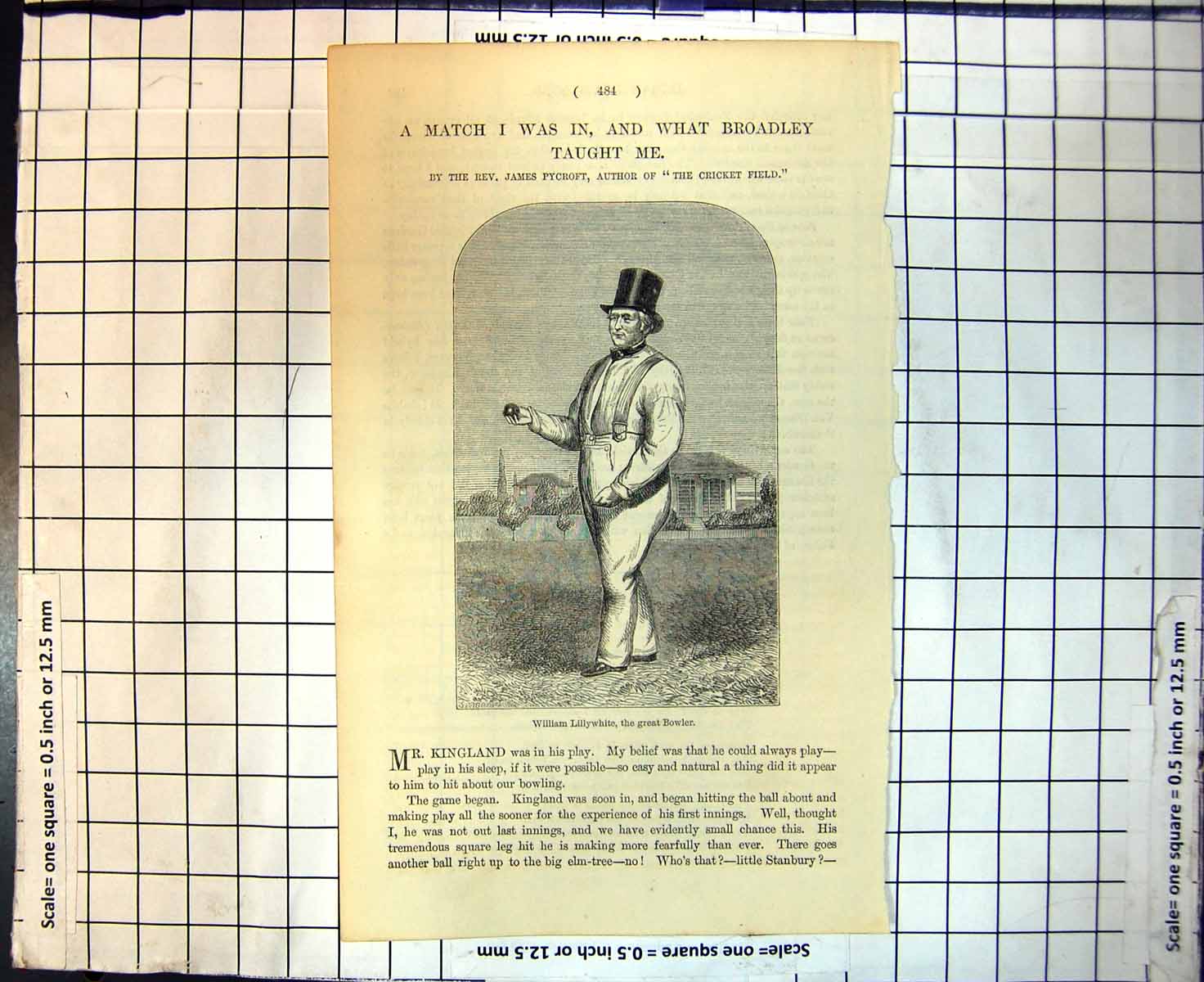 Original Old Antique Print William Lillywhite Great Bowler Portly Man Top Hat
