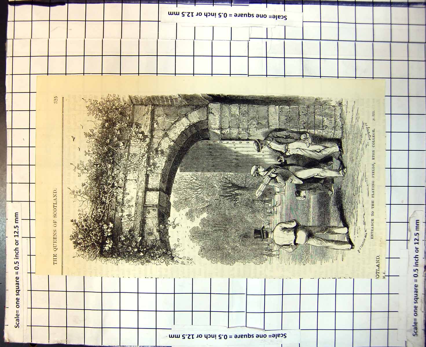 Old Antique Print Entrance Playing Fields Eton College Man Cricket Bat