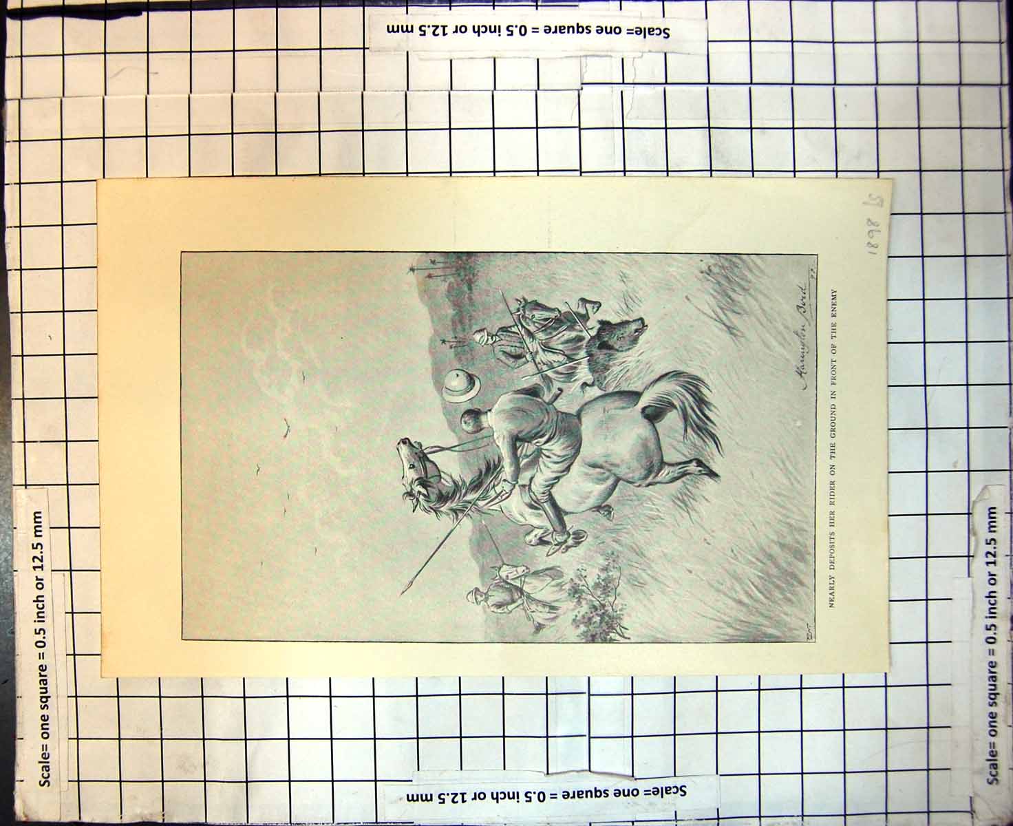 Old Nearly Deposits Rider On Ground In Front Enemy Pig Sticking 1898Victorian