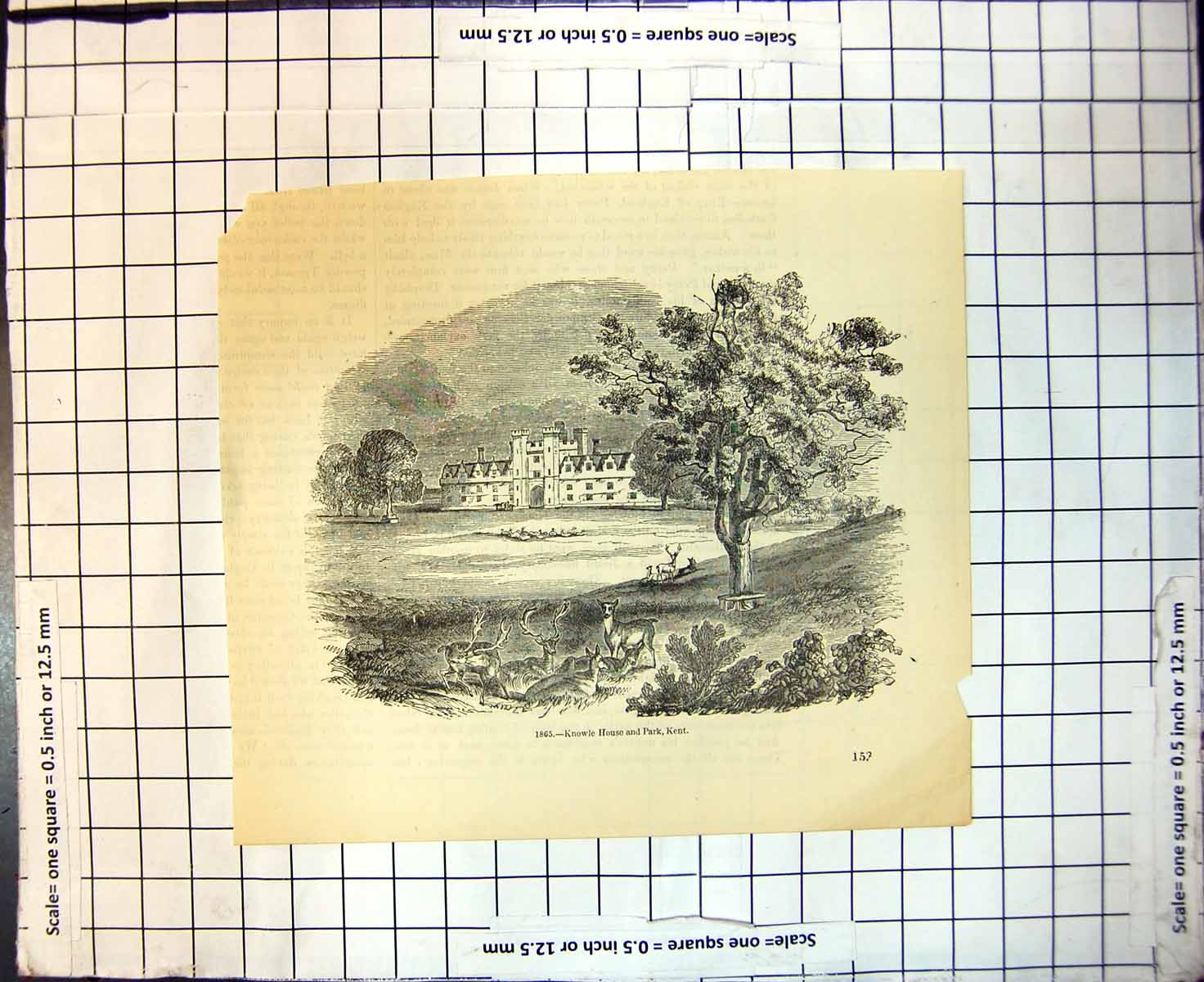 Original Old Antique Print 1865 Knowle House And Park Kent 19th