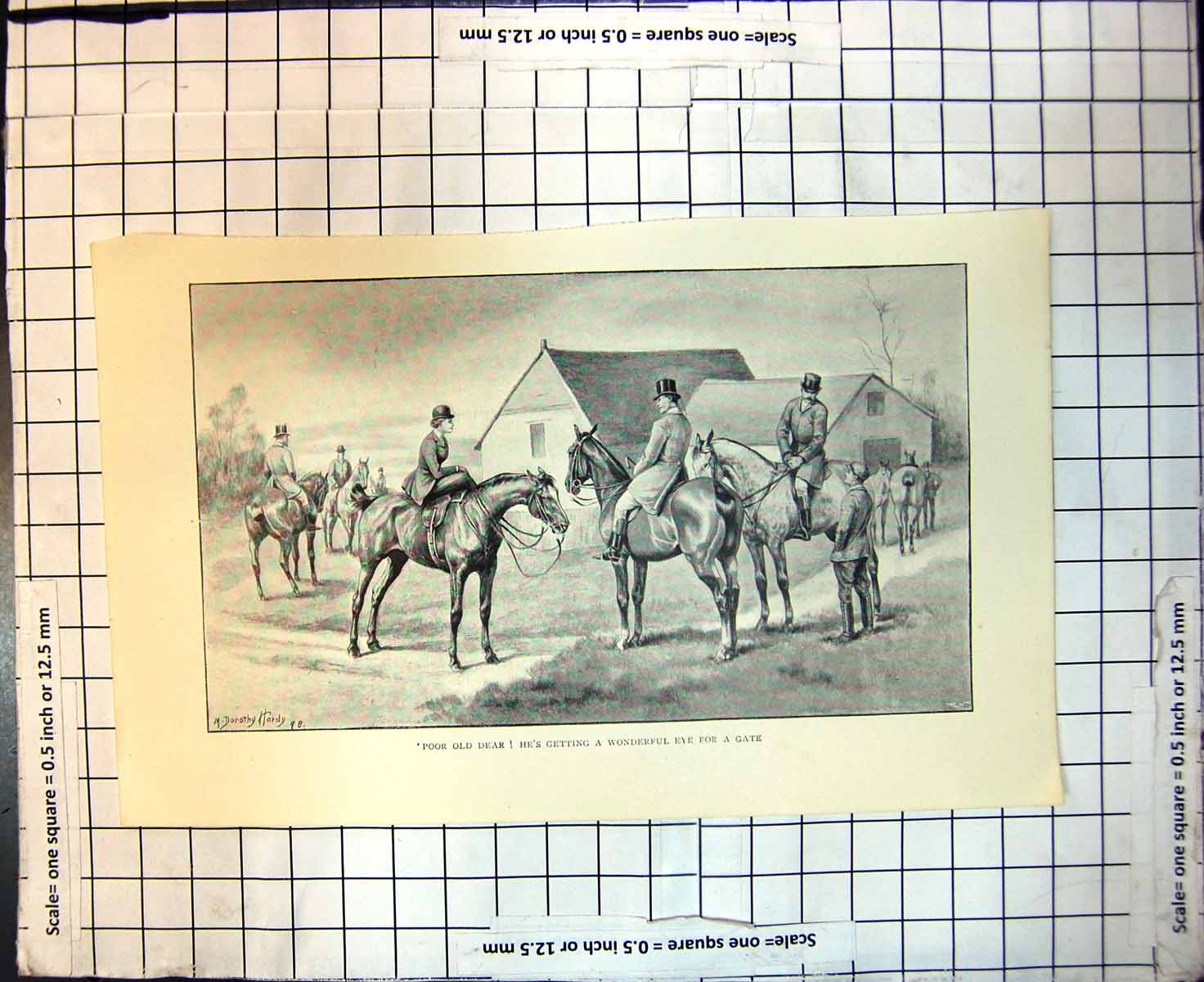 Old Print Poor Dear Hes Getting A Wonderful Eye For A Gate Horses Riders
