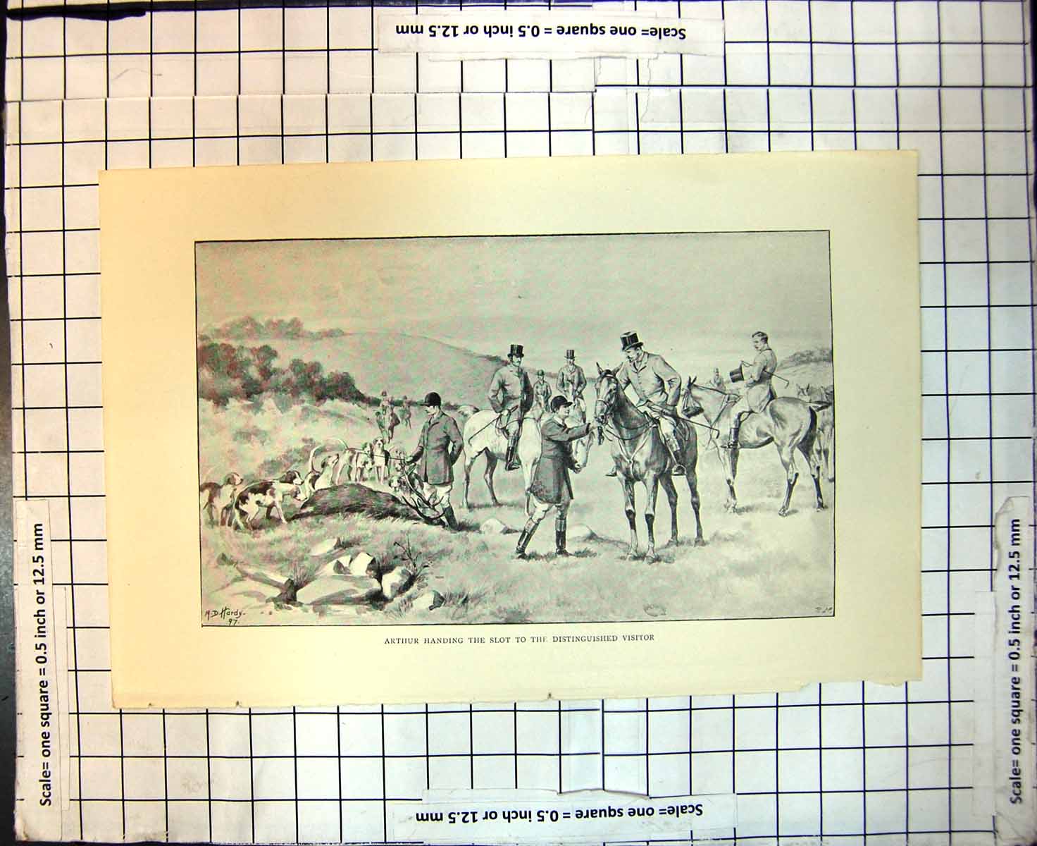 Old Print Hunting Arthur Handed Slot Distinguished Visitor Horse Hounds