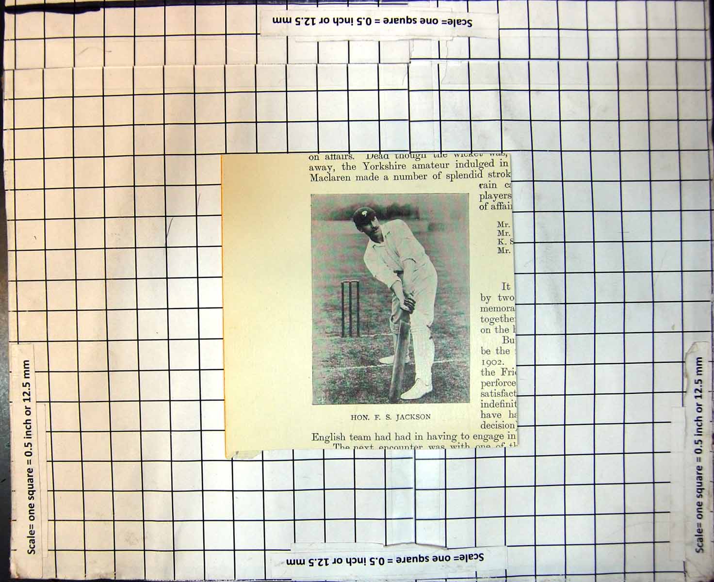 Original Old Antique Print Cricket Hon F S Jackson Bat English Team