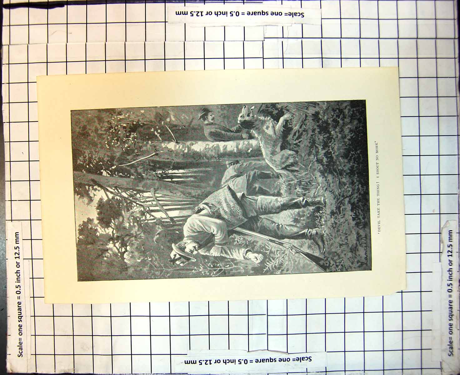 Antique Print Hunting Man Rifle Sore Arm Devil Take Thing I Shoot No More
