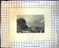 Original Old Antique Print The Drachenfels Hill Rocks Fort Germany Boats Water