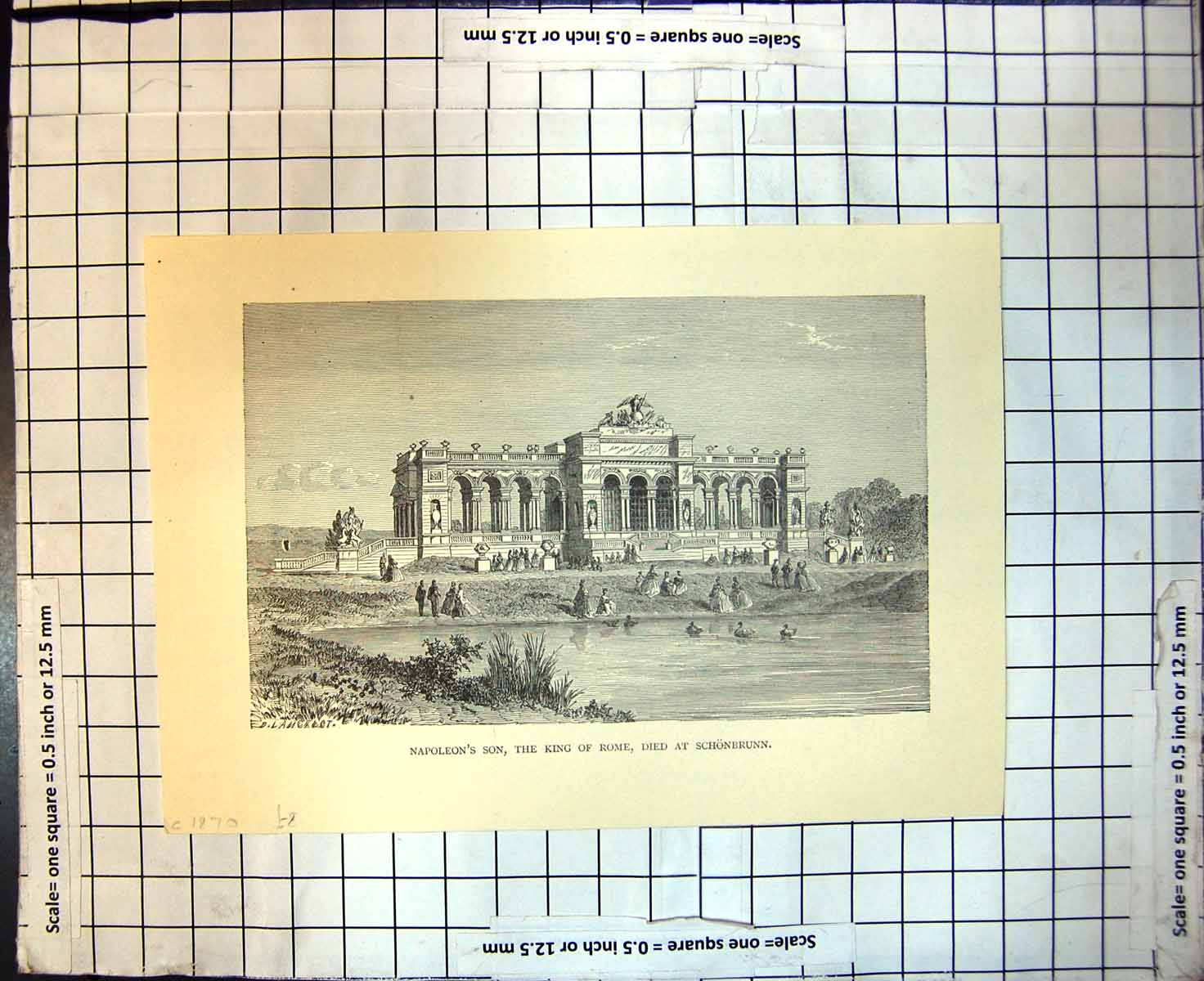 Antique Old Print Napoleons Son King Rome Died Schonbrunn Palace Lake C 1870