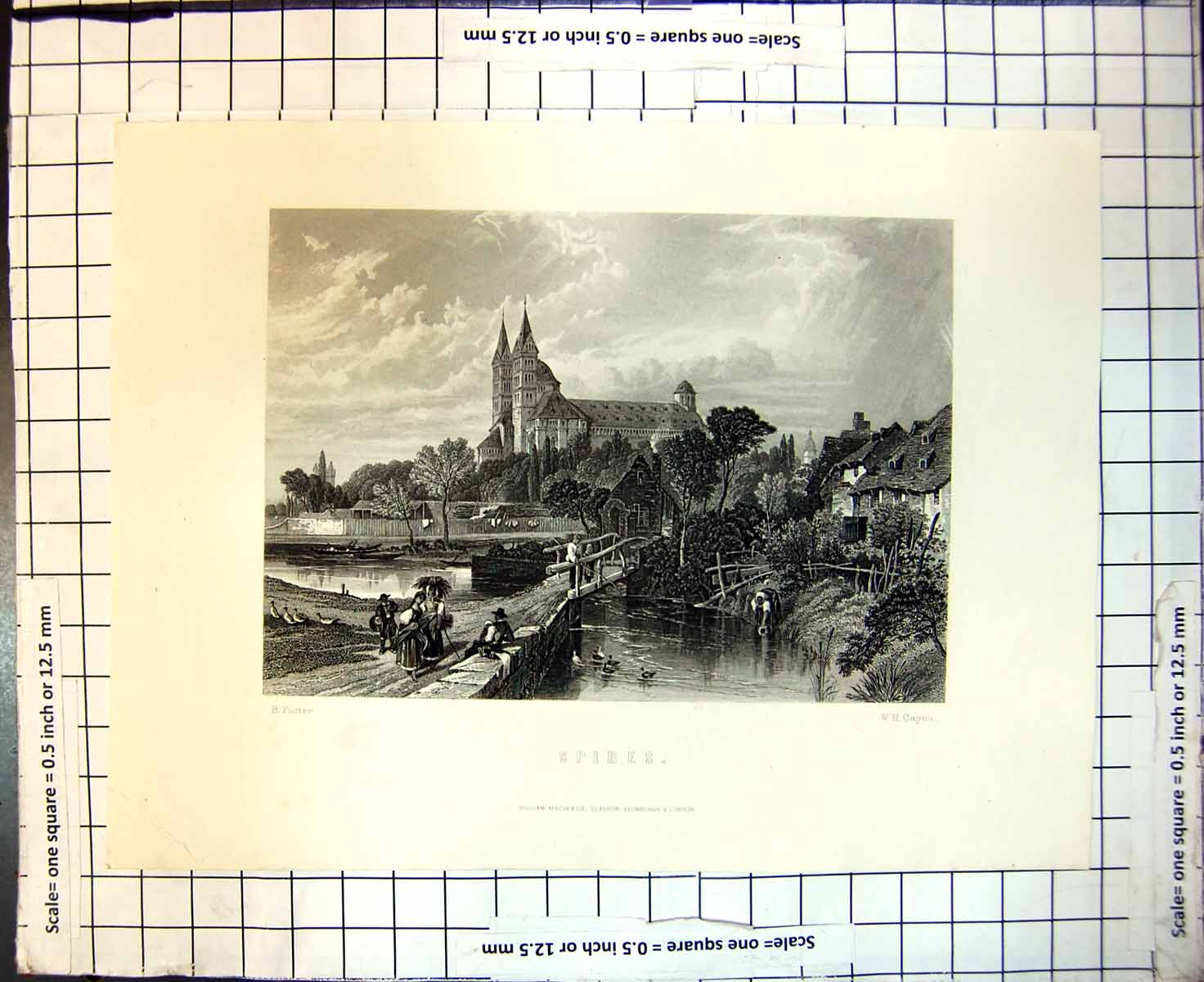 Old Print Spires City Rhineland Palatinate Germany Cathedral River Rhine