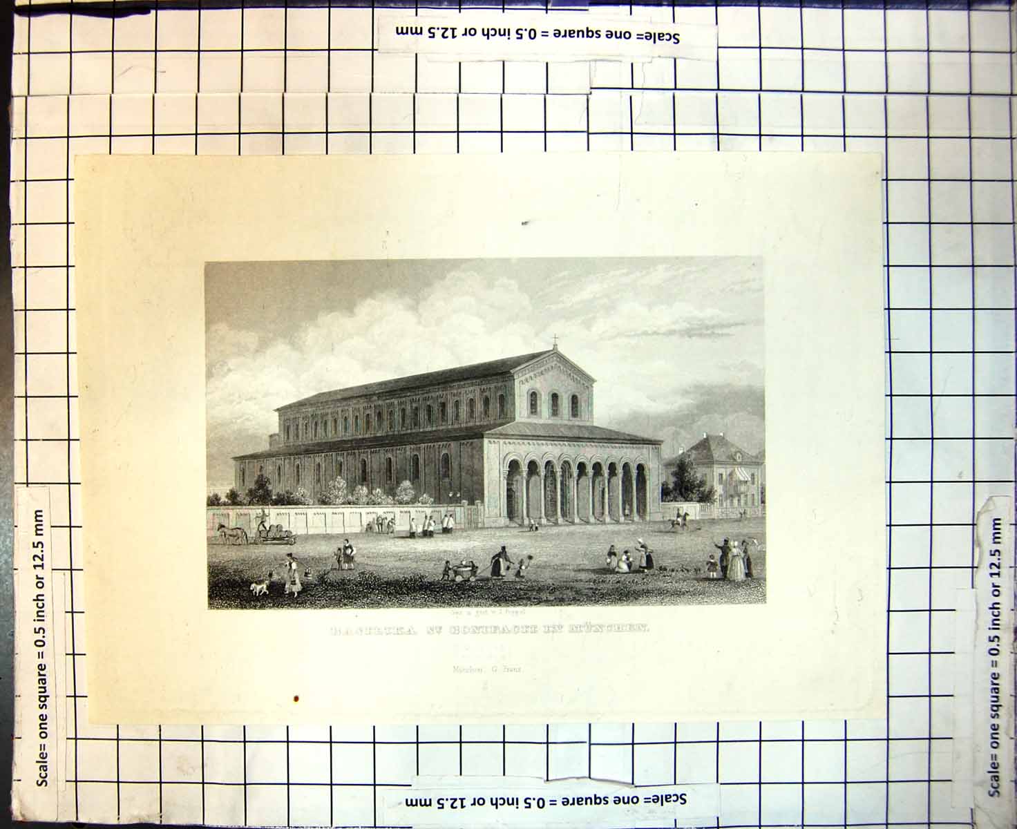 Original Old Antique Print Bastilea St Bontfactt In Munchen Germany
