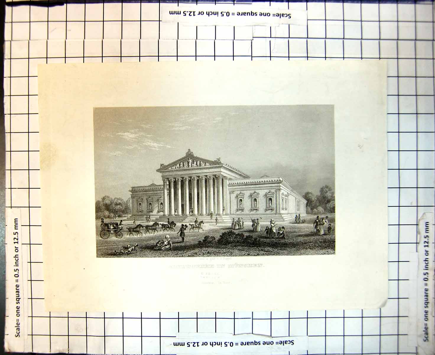 Antique Old Print Glyptothek Munich Germany Museum Greek Roman Sculptures