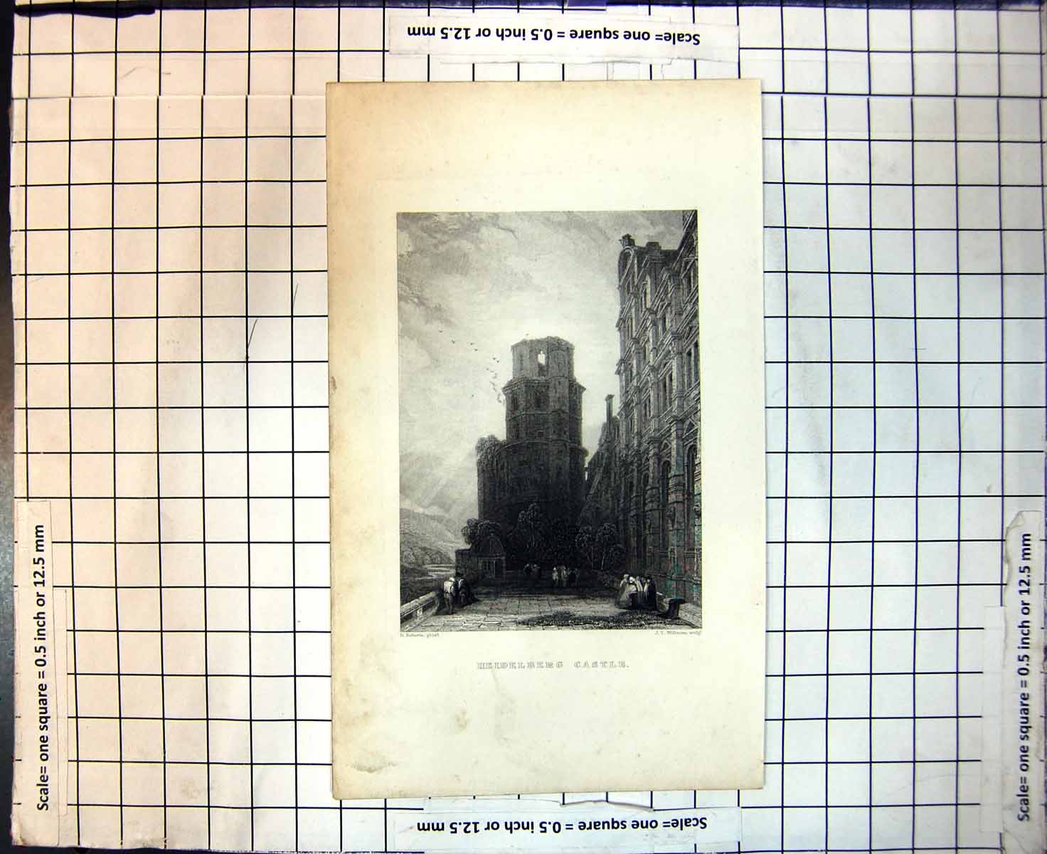Original Old Antique Print Heidelberg Castle Germany