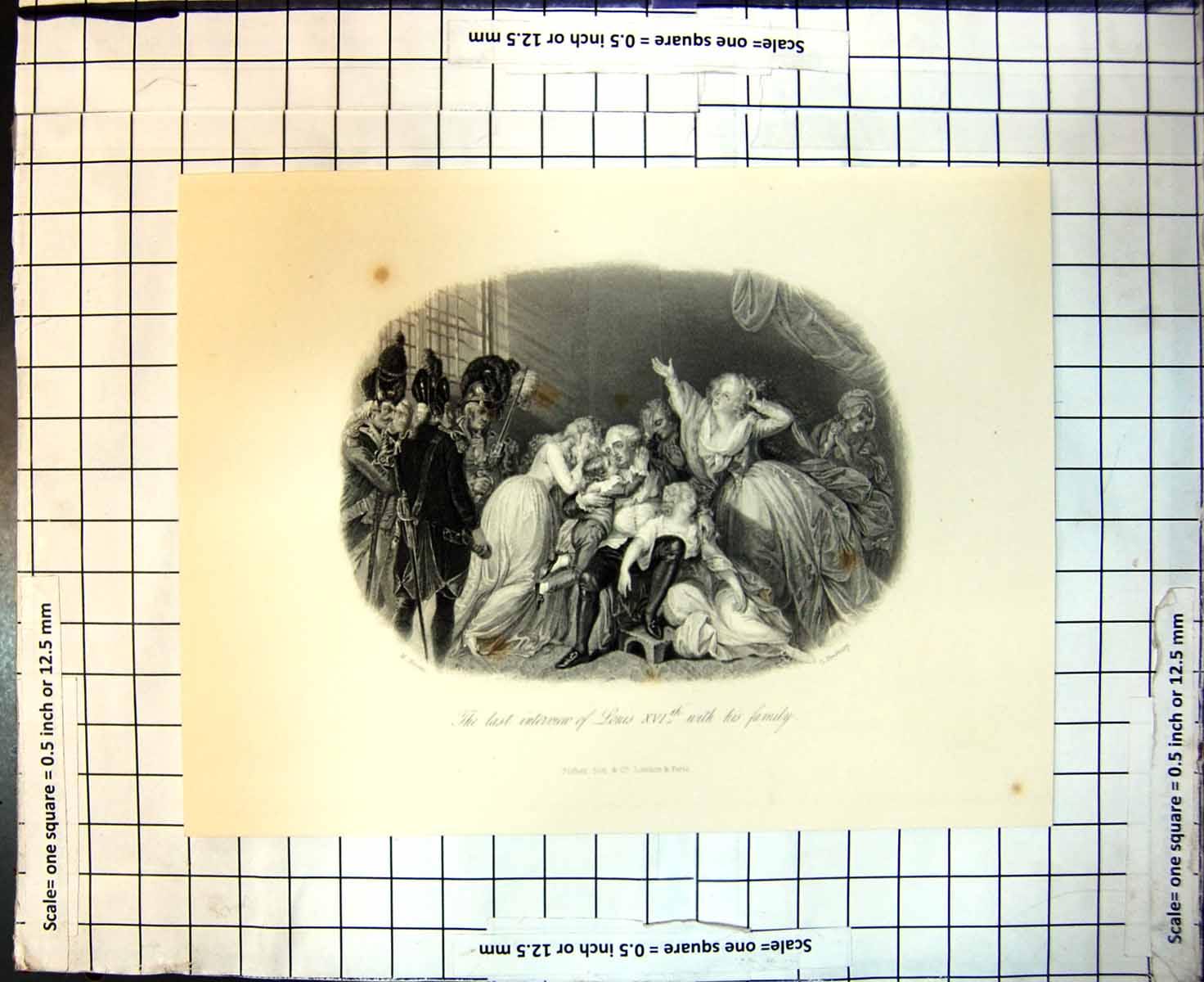 Original Old Antique Print Last Interview Louis Xv1 With His Family 1845