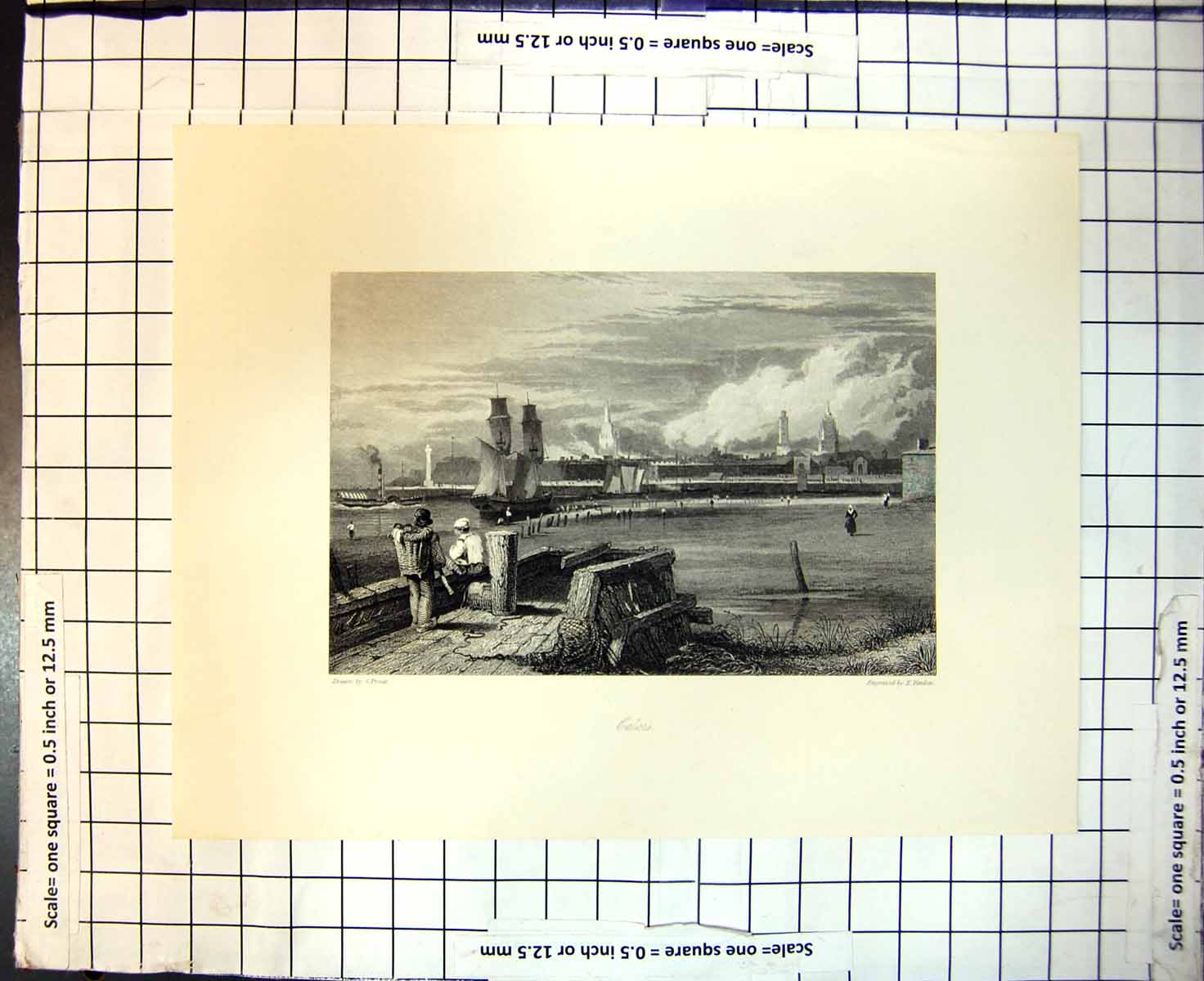 Old Antique Print Calais Port France Ships Lighthouse S Prout E Finden