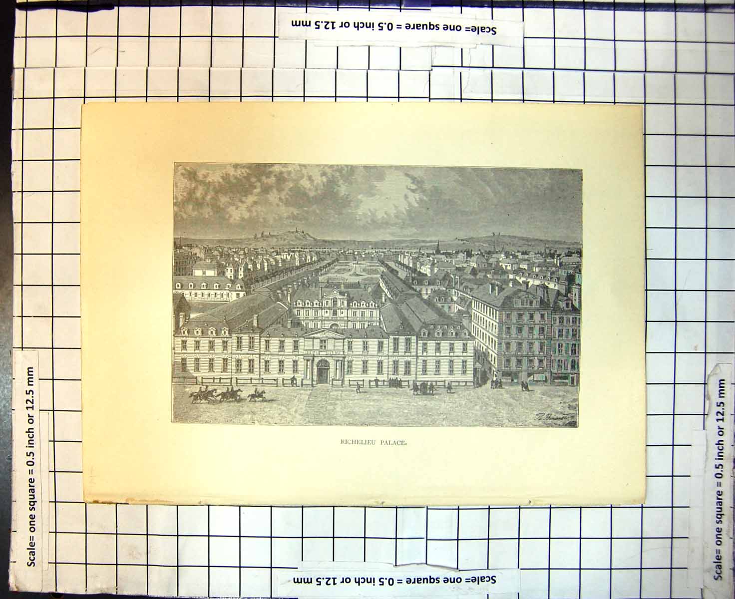 Original Old Antique Print Richelieu Palace Royal Palace Paris