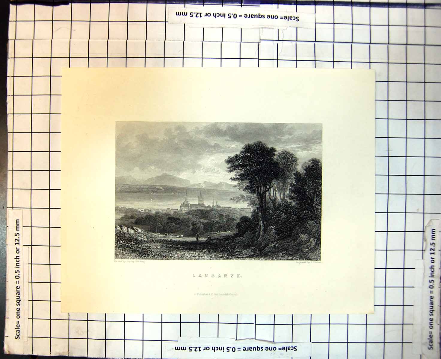 Antique Print Town Lausanne Switzerland Cathedral Copley Fielding E Finden
