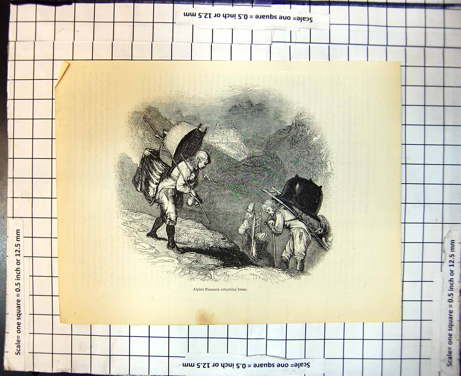 Antique Print Alpine Peasants Returning Home Loads Carried Back Mountains