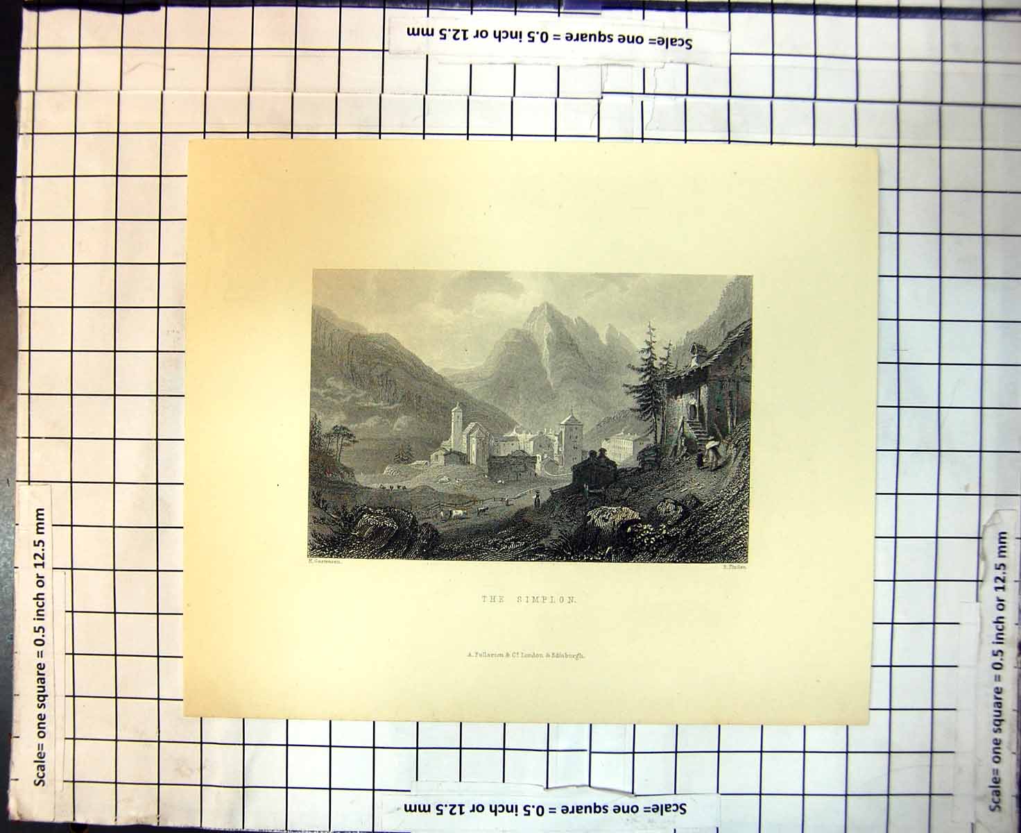 Original Old Antique Print Simplon Buildings Switzerland Mountains E Gasteneau