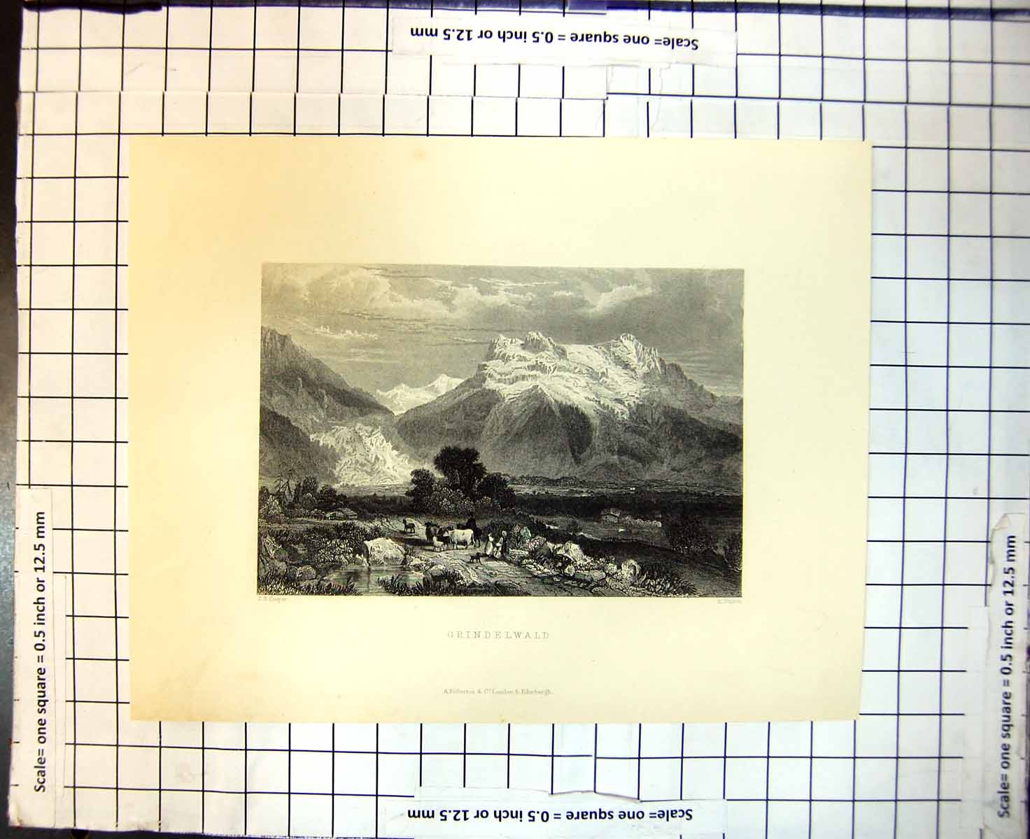 Original Old Antique Print Switzerland Grindelwald Mountains Glacier J Cooper