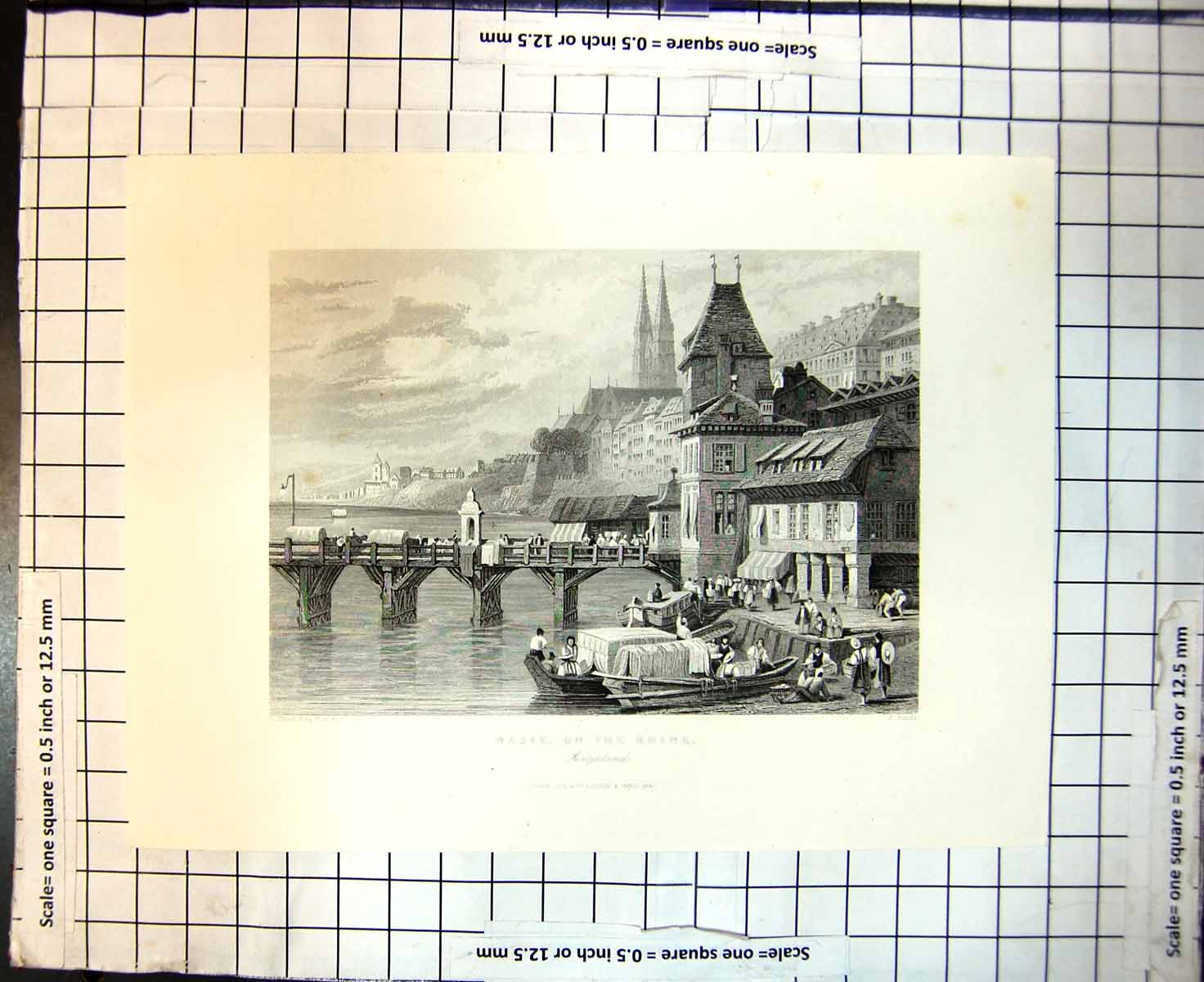 Old Antique Print Basle On Rhine Switzerland Pier Boats Landing S Prout