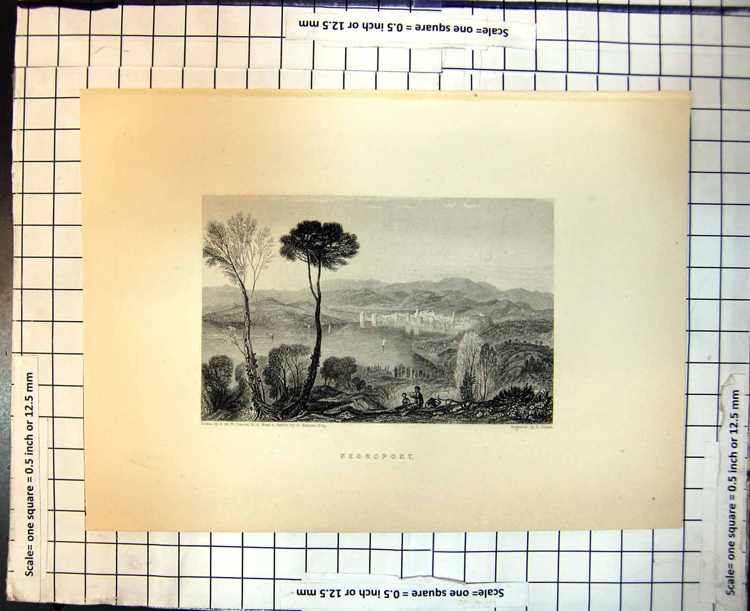 Original Old Antique Print Necropont Town Italy J Turner T Allison E Finden