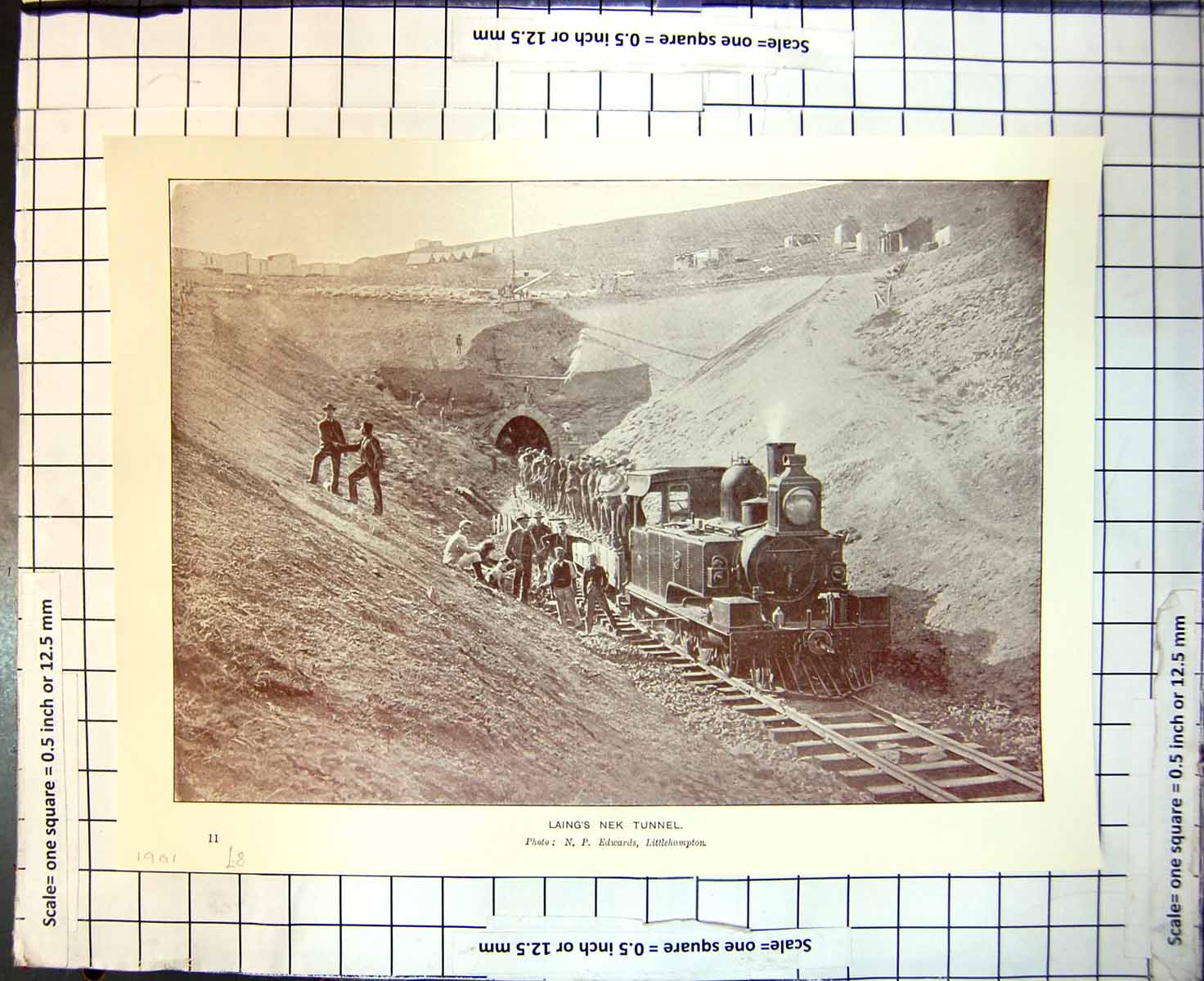 Antique Old Print Laings Nek Tunnel Train Men Standing Passing Through 1901