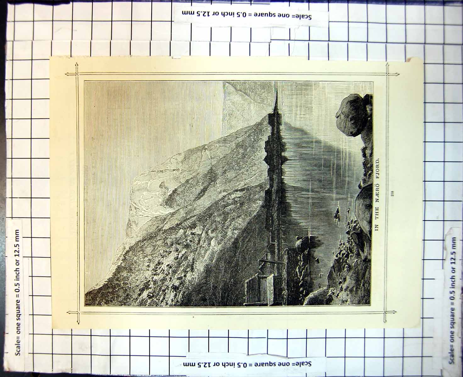 Original Old Antique Print Norway Naero Fjord Hut Edge Water Mountains 1888