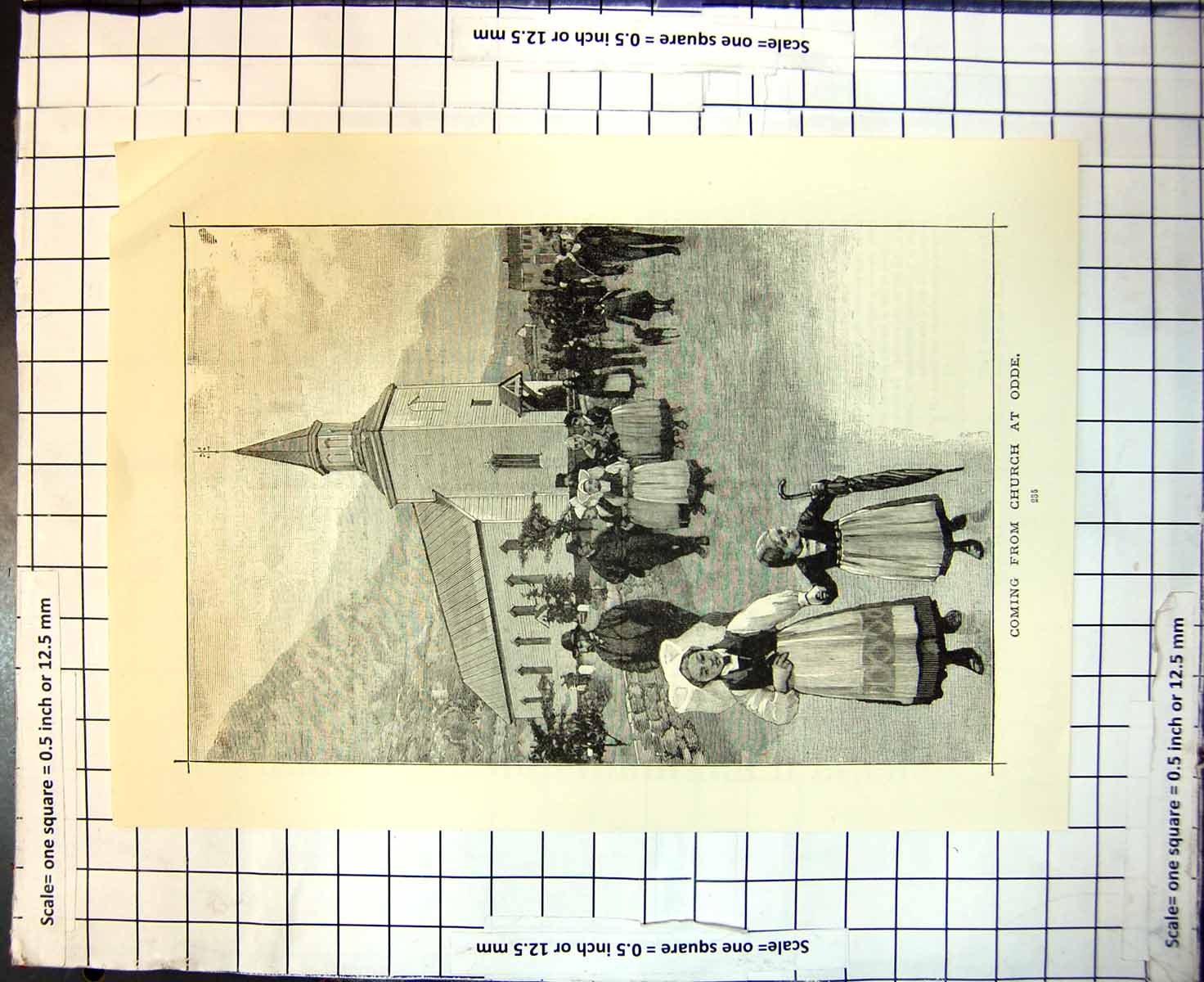 Original Old Antique Print Coming From Church At Odde Traditional Dress 1888