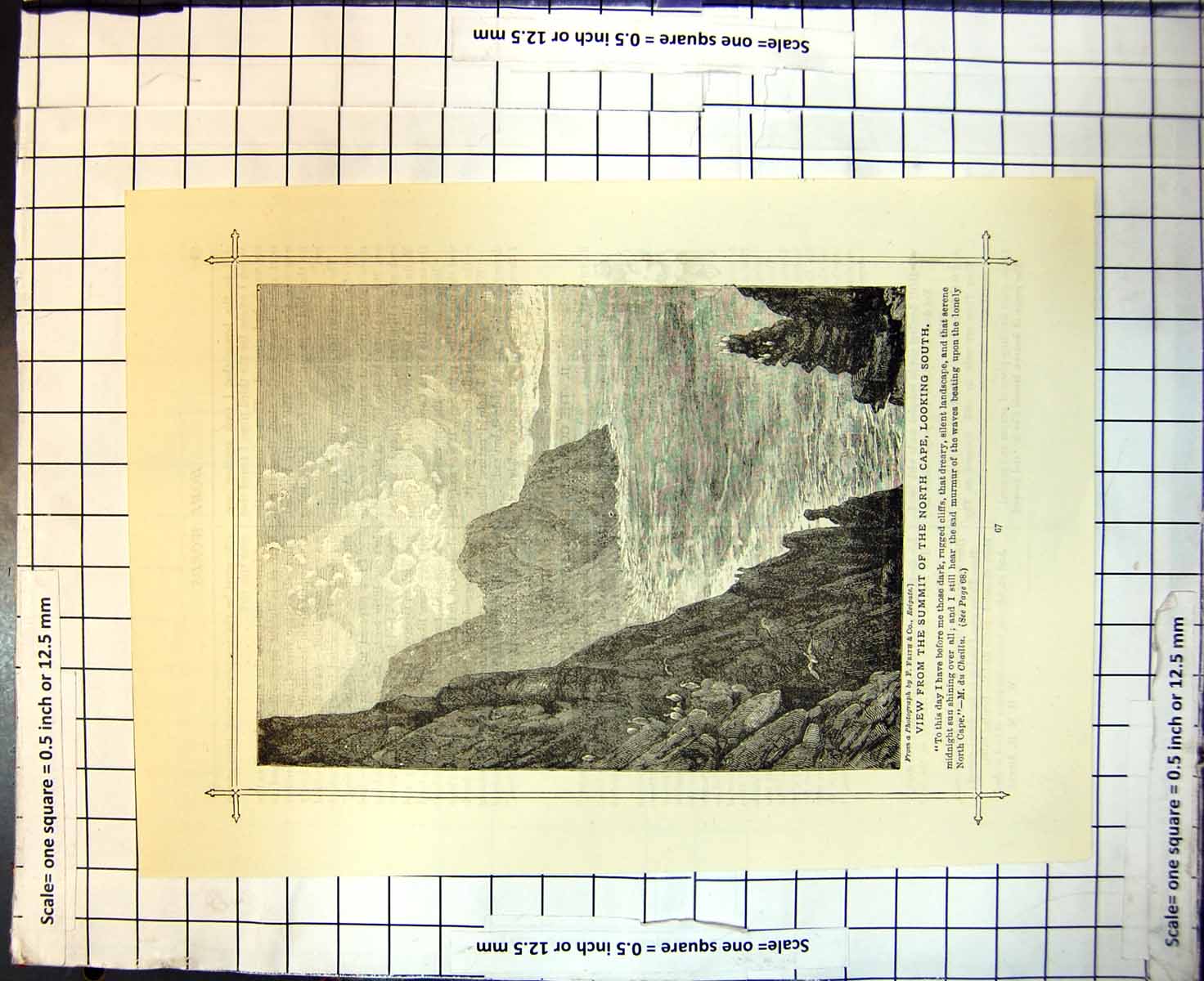 Antique Old Print View Summit North Cape Looking South Rugged Cliffs 1888 19th