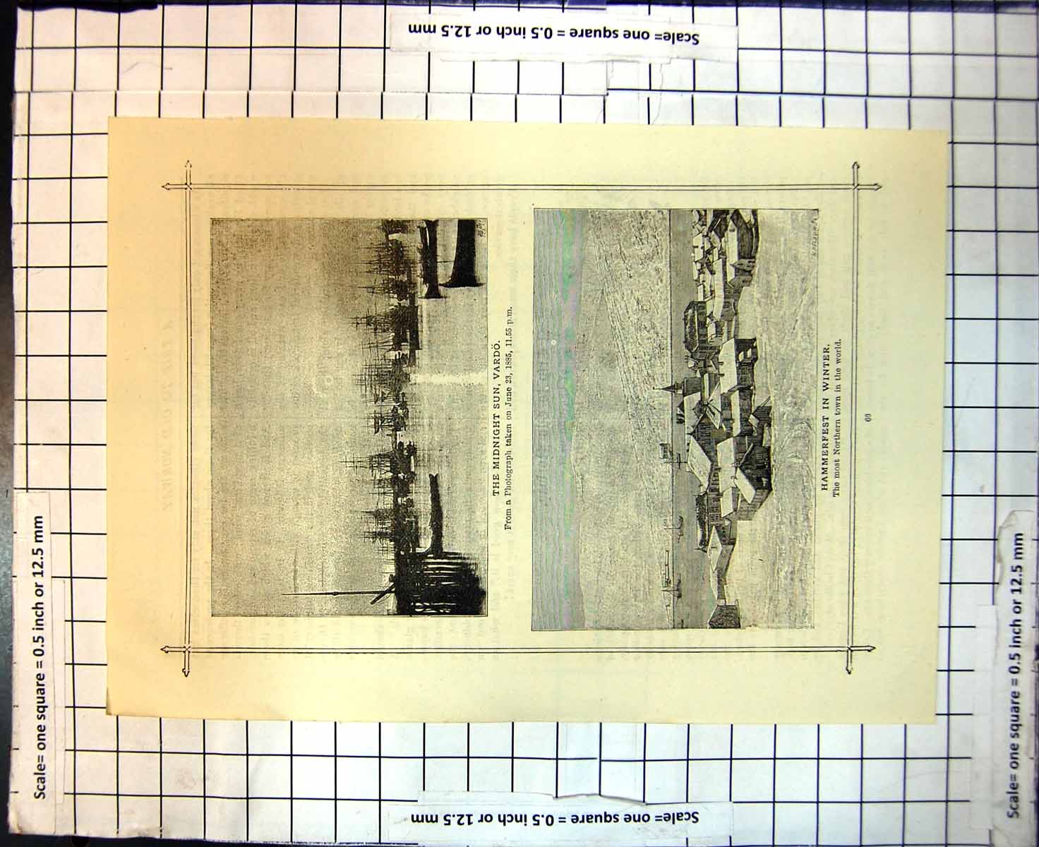 Old Print Midnight Sun Vardo Hammerfest Winter Northern Town World 1888 19th